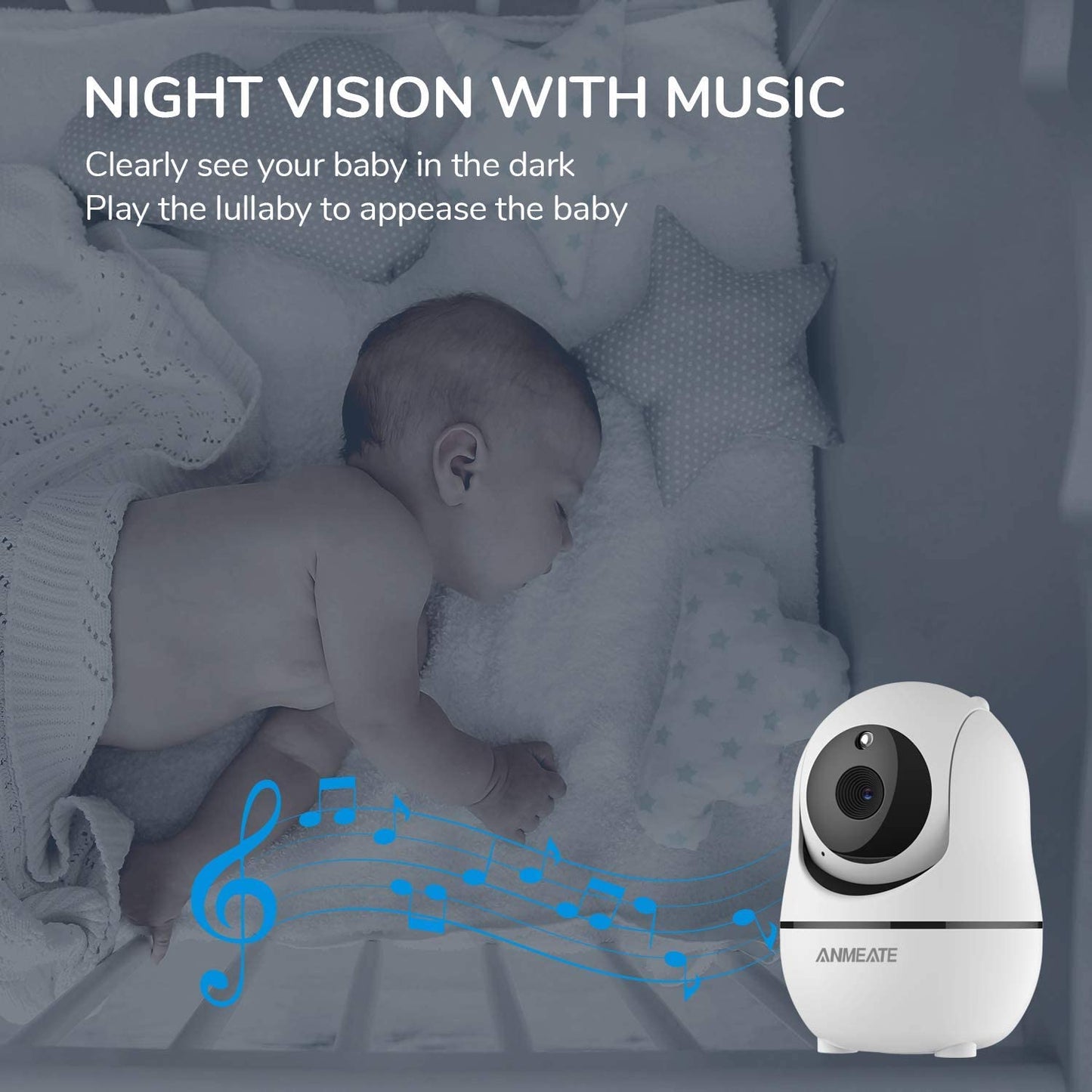 Professional Baby Monitor with Remote Pan-Tilt-Zoom Camera, Large Display Video Monitor with Audio, Infrared Night Vision, Two-Way Communication, Room Temperature Monitoring, Lullabies, and 960ft Range (Black)