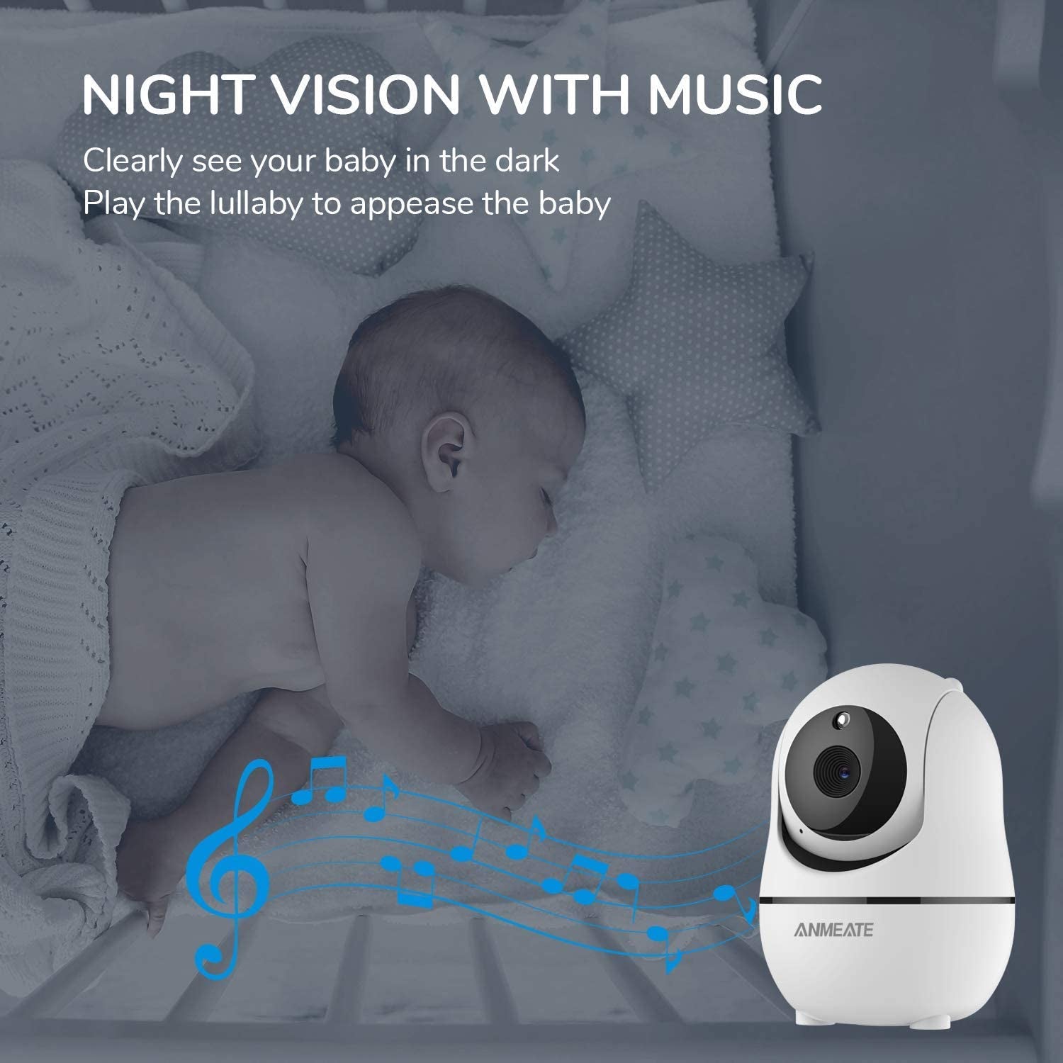 Professional Baby Monitor with Remote Pan-Tilt-Zoom Camera, Large Display Video Monitor with Audio, Infrared Night Vision, Two-Way Communication, Room Temperature Monitoring, Lullabies, and 960ft Range (Black)