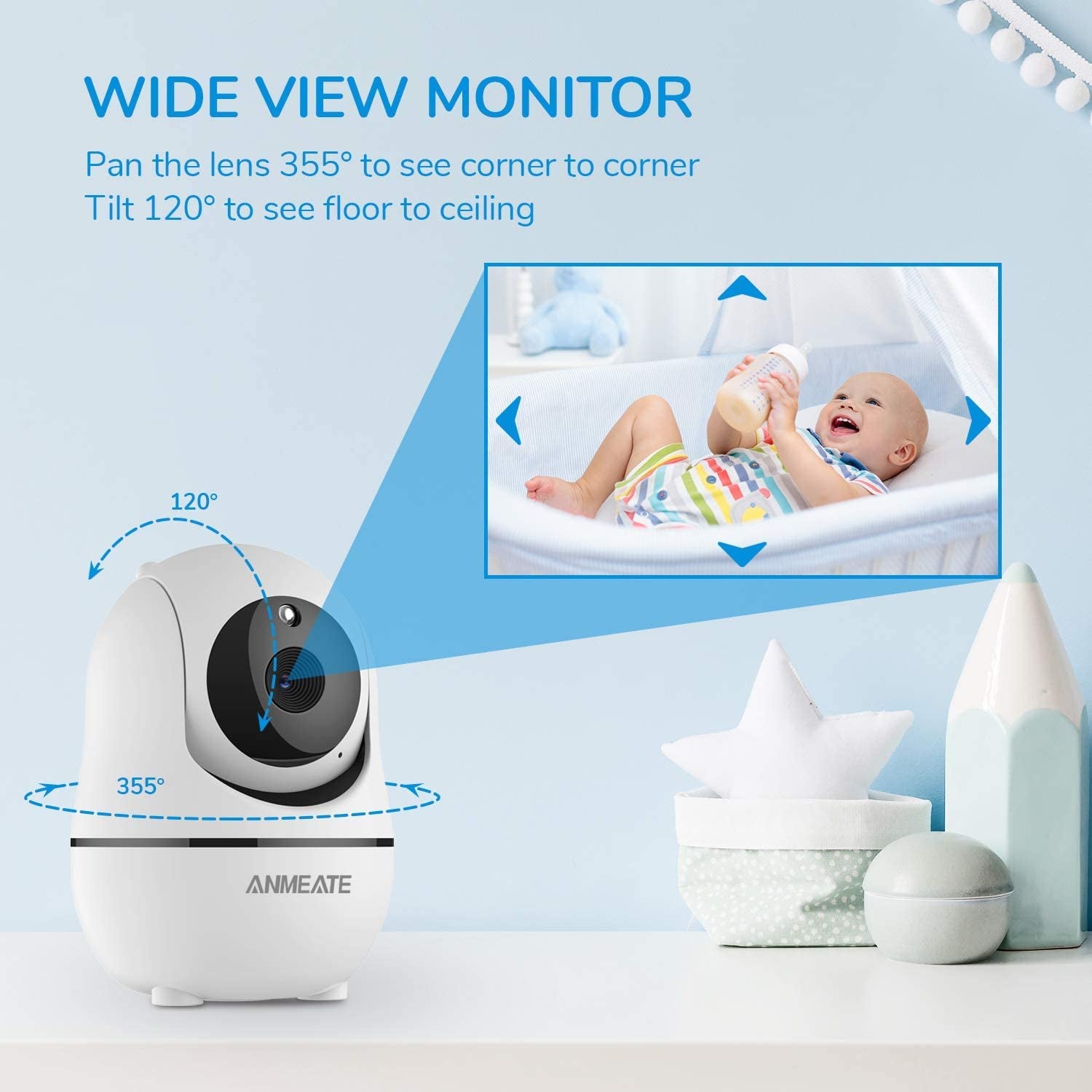 Professional Baby Monitor with Remote Pan-Tilt-Zoom Camera, Large Display Video Monitor with Audio, Infrared Night Vision, Two-Way Communication, Room Temperature Monitoring, Lullabies, and 960ft Range (Black)