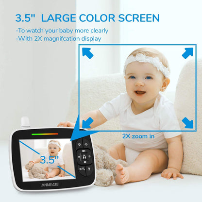 Professional Baby Monitor with Remote Pan-Tilt-Zoom Camera, Large Display Video Monitor with Audio, Infrared Night Vision, Two-Way Communication, Room Temperature Monitoring, Lullabies, and 960ft Range (Black)